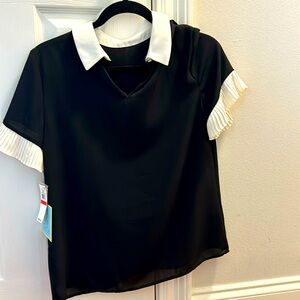 Black blouse with a white collar, size XS